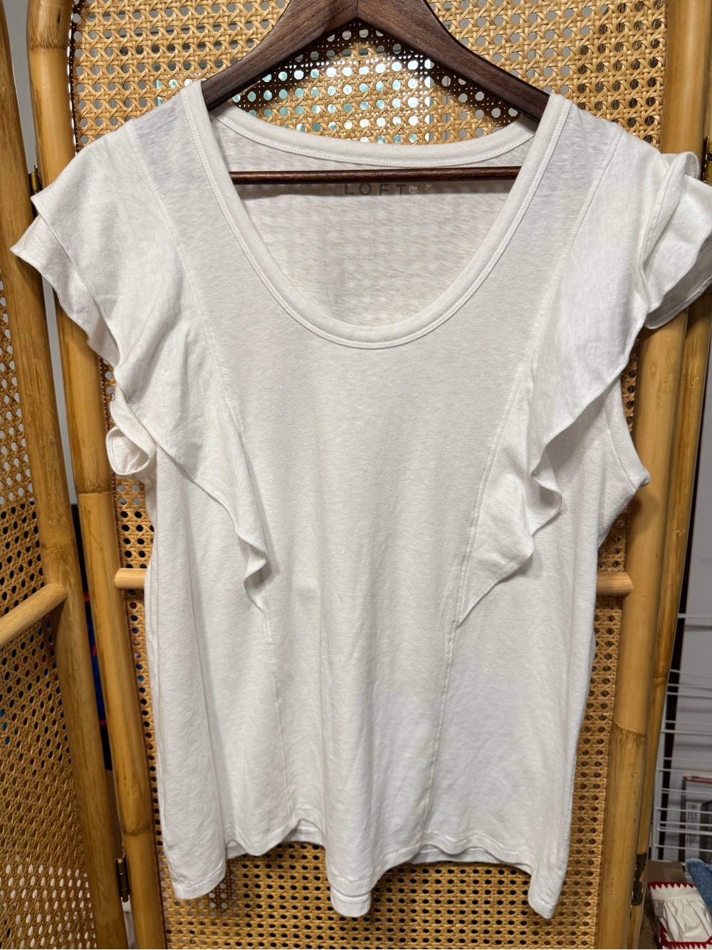 LOFT White Ruffle Sleeve Women's Tee